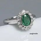 2.40CT Oval Cut Real Green Emerald Floral Style Jewelry Ring 14K White Gold Over