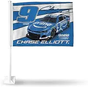 Rico Industries NASCAR Racing Chase Elliott Full Car Double Sided Car Flag - 16" x 19" - Strong Pole That Hooks onto Car/Truck/Automobile