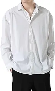 [DGHM-JLMY] Men's Stretch Plain Lapel Dress Shirt Lightweight Long Sleeve Polo Shirt Casual Versatile Fishing Shirt