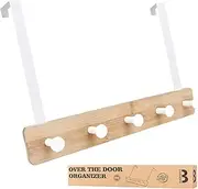 Badiano Over The Door Hook Hanger, Bamboo Coat Rack with 5 Metal Hooks, Wood Clothes Organizer for Coat, Towels, Bags, Robes (White)