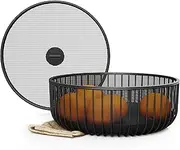 [LIBKEN] Metal Fruit Bowl with Mesh Lid and Basket - Fruit and Vegetable Holder for Kitchen Counter - Countertop Display Baskets Organizer - Bowl Storage for Veggie, Fruits, Snack, and Banana - Black