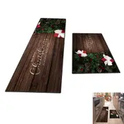 2Pcs Kitchen Floor Mat Washable Rectangular Floor Rugs for Christmas Home Decor-Style 1