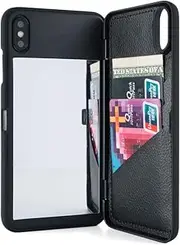 W7ETBEN iPhone Xs Max Case,Hidden Back Mirror Wallet Case with Stand Feature and Card Holder for Apple iPhone Xs MAX 6.5" (Black)