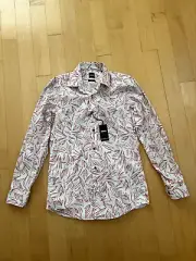 BOSS Hank Slim Fit Stretch Print Dress Shirt Pink Size 15R