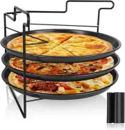 SIMTWO 3 Pack Pizza Tray Set with Folding Rack, Non-Stick Pizza Pans Oven, 11Inc