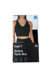 NEW GapFit Active Tank Bra Women's L Black With Built In Shelf Bra Gap