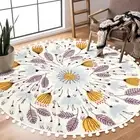 Round Rug for Bedroom 4' Circle Cute Area Rug with Pom Poms Fringe Floral Pla...