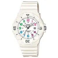 在飛比找PChome24h購物優惠-CASIO 新一代女用潛水風格概念休閒錶-白錶帶彩虹字LRW