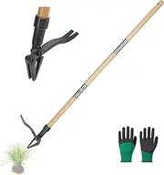 Rlipily Weed Puller Tool Stand Up Weed Puller Tool with 3-Section Bamboo Handle & 4-Claw Steel Head Manual Weeder for Lawn and Garden (Bamboo)