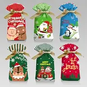 Christmas Drawstring Gift Bags 48PCS in 6 Styles - Xmas Wrapping Bags, Treats Bags, Party Favor Pouch, Goody Sweet Treat Candy Bags