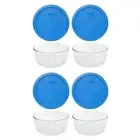 Pyrex 7203 7-Cup Glass Food Storage Bowl w/ 7402-PC Marine Blue Lid (4-Pack)