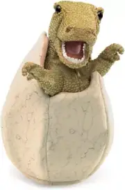 3134 Dinosaur Egg Hand Puppet, One Size, Green, Tan, Brown