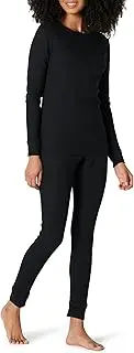 [Amazon Essentials] Women's Waffle Snug Fit Pajama Set, Black, X-Small