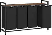 VASAGLE Laundry Hamper, Laundry Basket, Laundry Sorter with 4 Pull-Out and Removable Bags, Shelf, Metal Frame, 4 x 10.6 Gallons (40L), 45.7 x 13 x 28.4 Inches, Rustic Brown and Black UBLH401B01