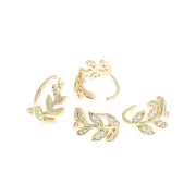 Gold Tone Brass Earring Cuff - Leaf W/ Inset Rhinestones -1 Piece - ER418