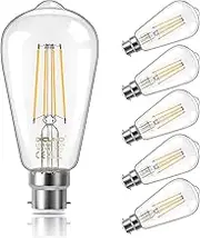DiCUNO Vintage Light Bulb B22, Bayonet Edison Light Bulb, Warm White 2700K, 6W Equivalent to 60W, 810LM, Filament Clear LED Bulb, Non-dimmable, Pack of 6