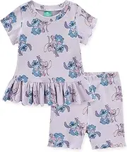 [Disney] Lilo & Stitch Baby Girls Ribbed Top and Shorts Set for Newborn and Infants