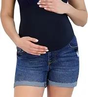 [Savi Parker] Women's Maternity Shorts Roll Cuff - Mom to Be Comfy Activewear - Pregnancy Clothes for Summer, BCI Certified