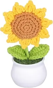 OFFSCH Handmade Crochet Sunflower Potted Plant for Home and Office Decoration Low Maintenance Decorative Flower for Car Dashboard Unique Choice Craftsmanship Lifelike Appearance