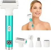 [Beanify] Electric Shaver for Women Men,Wet & Dry Cordless Electric Razor with 4 Accessories,Rechargeable Beauty Lady Led Display Facial Hair Remover,Smooth & Silky Bikini Trimmer for Body (Cyan)