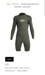 XCEL AXIS KIDS 2MM LONG SLEEVE SPRINGSUIT WETSUIT - Size 6 (Suits 6-8 year olds)
