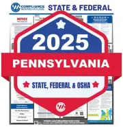 2025 Pennsylvania PA State/Fed Labor Law In 1 Compliance Poster Paper/Laminated