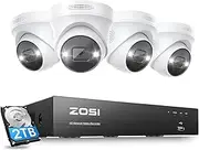 ZOSI 4K POE NVR Home Security Camera System with Person Vehicle Detection, 8CH 8MP NVR with 2TB HDD(16CH Expandable), 4 5MP Outdoor Spotlight IP Surveillance Cameras,2 Way Audio,Color Night Vision