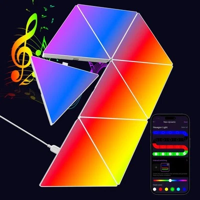 LED Triangle Light Panels - 8Pack RGB Wall Light Remote & App Control Multico...