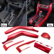 Red Inner Gear Shift Frame & AC Climate Control Cover Trim For Honda Civic 16-19