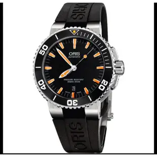 Oris豪利時 Aquis 時間之海潛水300米日期機械錶-橘時標/43.5mm 限定配色