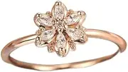 [CIUFEWEK] 18K Gold Girl's Fresh and Sweet Diamond Set Flower Tail Ring AAA Cubic Zirconia Cocktail Ring Fashion Stacked Thin Ring