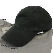 BALENCIAGA Distressed Black BB PARIS ICON Cotton Baseball Cap MEDIUM Italy NWT