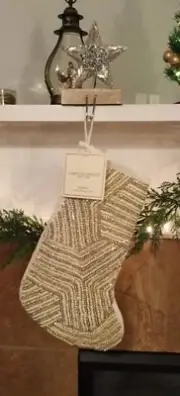 NWT Christian Siriano Christmas Holiday Luxury Ivory/Gold Beaded 22” Stocking X2