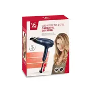 VS Sassoon Cord-Keeper Dry & Style Compact Hair Blow Dryer Styling Tool Blue