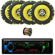 Pyle Single DIN MP3 Receiver 4x 6.5'' 240W 2-Way Car Audio Speakers W/Wire