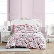 [Betsey Johnson] King Duvet Cover Set, Reversible Bedding with Matching Shams, All Season Home Decor (Blooming Roses Pink, King)