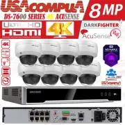 Hikvision 4K 8CH CCTV Security IP Camera System POE 4MP AcuSense Dome W/Audio