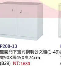 在飛比找Yahoo!奇摩拍賣優惠-【進日興家具】P208-13 雙開門下置式鋼製收納櫃/置物櫃