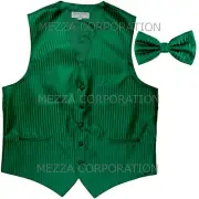 New Men's Tuxedo Vest Waistcoat Vertical Stripes Bowtie prom party Emerald Green
