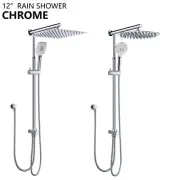 Round/Square Chrome Large 12'' Shower Head Set 3-Mode HandHeld Sliding Rail Arm