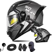 Full Face Motorcycle Helmet ECE Approved Modular Motorcycle Helmet with Dual Visor for Adults Men and Women