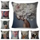 Harajuku Aesthetics Cushion Cover Decor Sexy Flowers Feather Lady Print Pillow