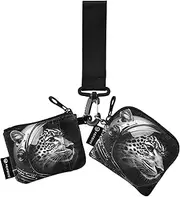 [XYMZR] Mini Zip Around Wristlet keychain Wallet Cool Leopard Astronaut for Women Personalized Pattern Detachable Dual Pouch Wristlet Portable Wallet Phone Coin Purse, Multi-colored, One Size