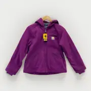 Carhartt Hooded Insulated Jacket Youth Girls Medium 10-12 Sherpa Lined Purple