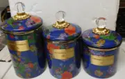 MACKENZIE-CHILD'S FLOWER MARKET LAPIS BLUE, 3 PIECE CANISTER SET,N.I.B.