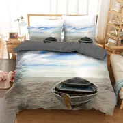 Ocean Beach Boat Quilt Doona Duvet Cover Pillow Case Set