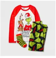 Boys' The Grinch 'Merry Grinchmas' 2pc Pajama Set with Socks - Black s 6/7