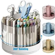 Gianotter Luxury Modern 360 Degree Rotating Desk Organizer, White Acrylic Pen Holder with 6 Slots, Ideal for Office, Classroom, and Art Supply Storage