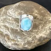 Womens Blue Larimar Navajo Sterling Silver Ring Size 7.5 17666