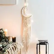 Koytoy Macrame Wall Hanging with LED Light,Moon Dream Catcher Woven Tapestry Bohemian Home Decor Wedding Party Ornaments Craft Gifts Ramadan Decorations for Home
